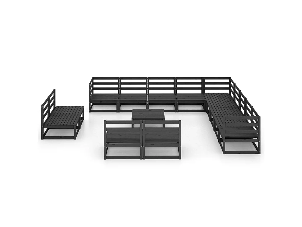 Salon de jardin 14 pcs Noir Bois de pin massif 2