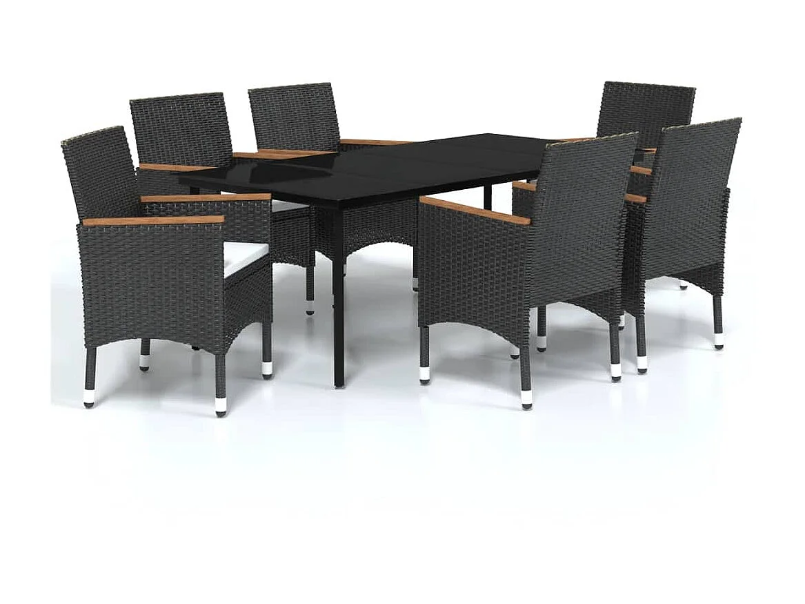 Ensemble de salle à manger de jardin avec coussins 7 pcs Noir