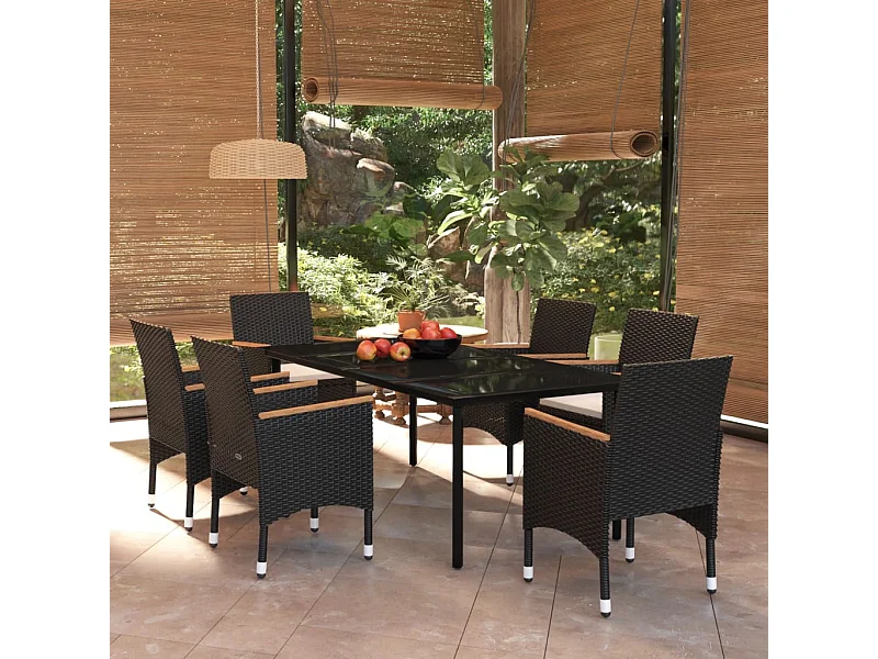 Ensemble de salle à manger de jardin avec coussins 7 pcs Noir