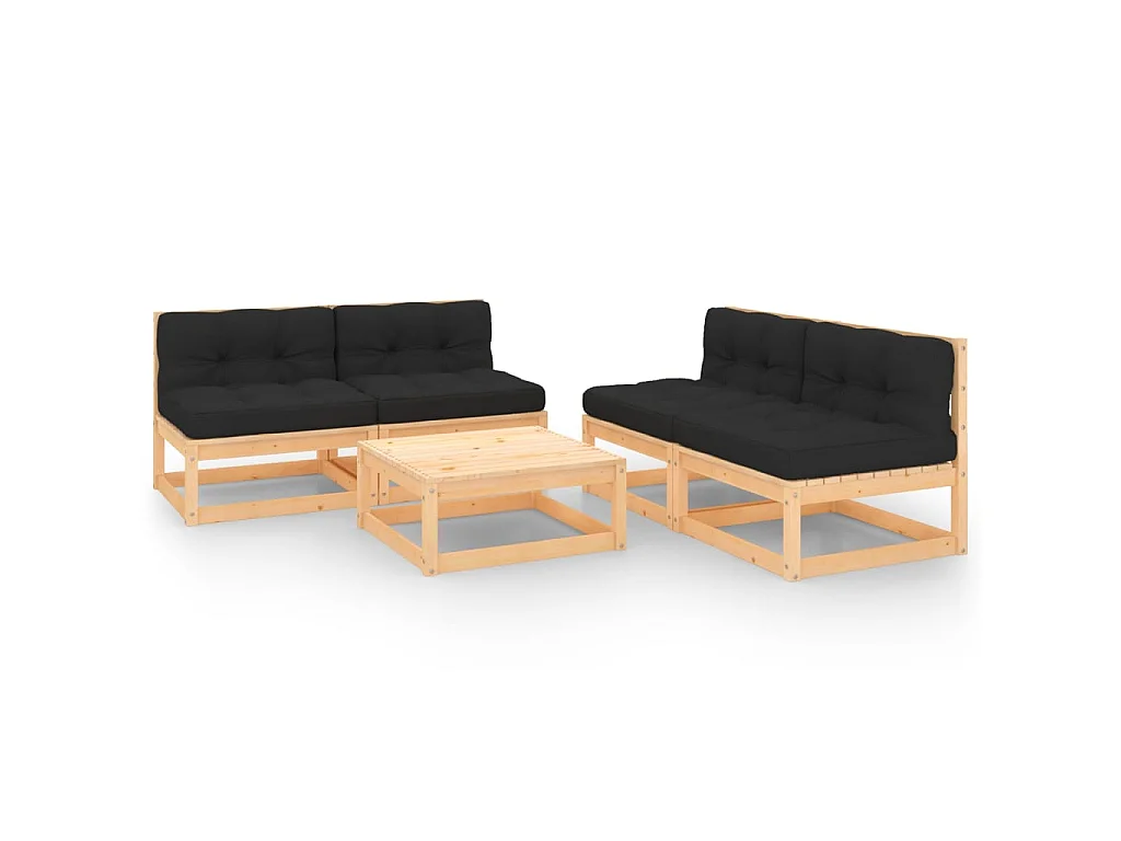 Salon de jardin 5 pcs avec coussins Bois de pin solide 5
