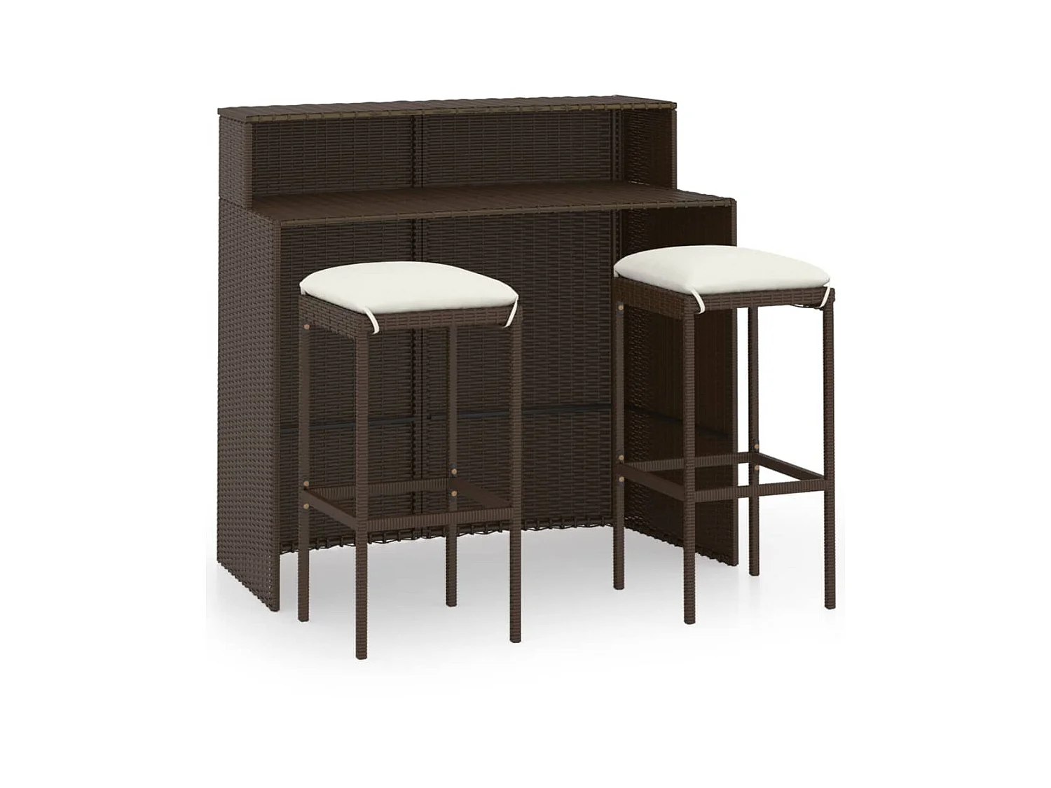 Ensemble de bar de jardin avec coussins 3 pcs Marron