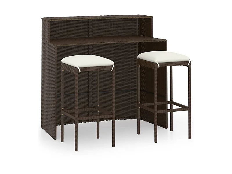 Ensemble de bar de jardin avec coussins 3 pcs Marron
