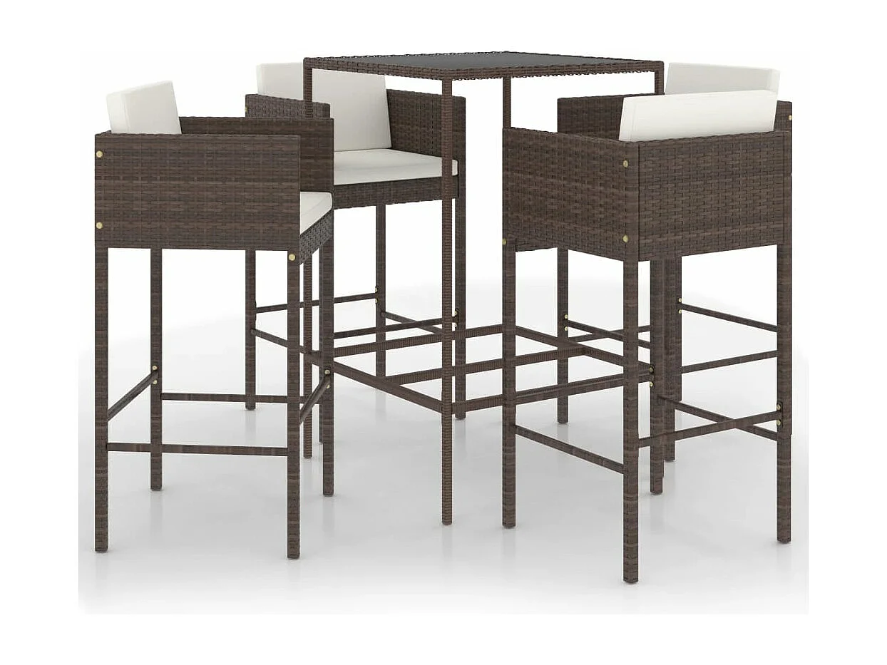 Ensemble bar de jardin 5 pcs et coussins Résine tressée Marron 4