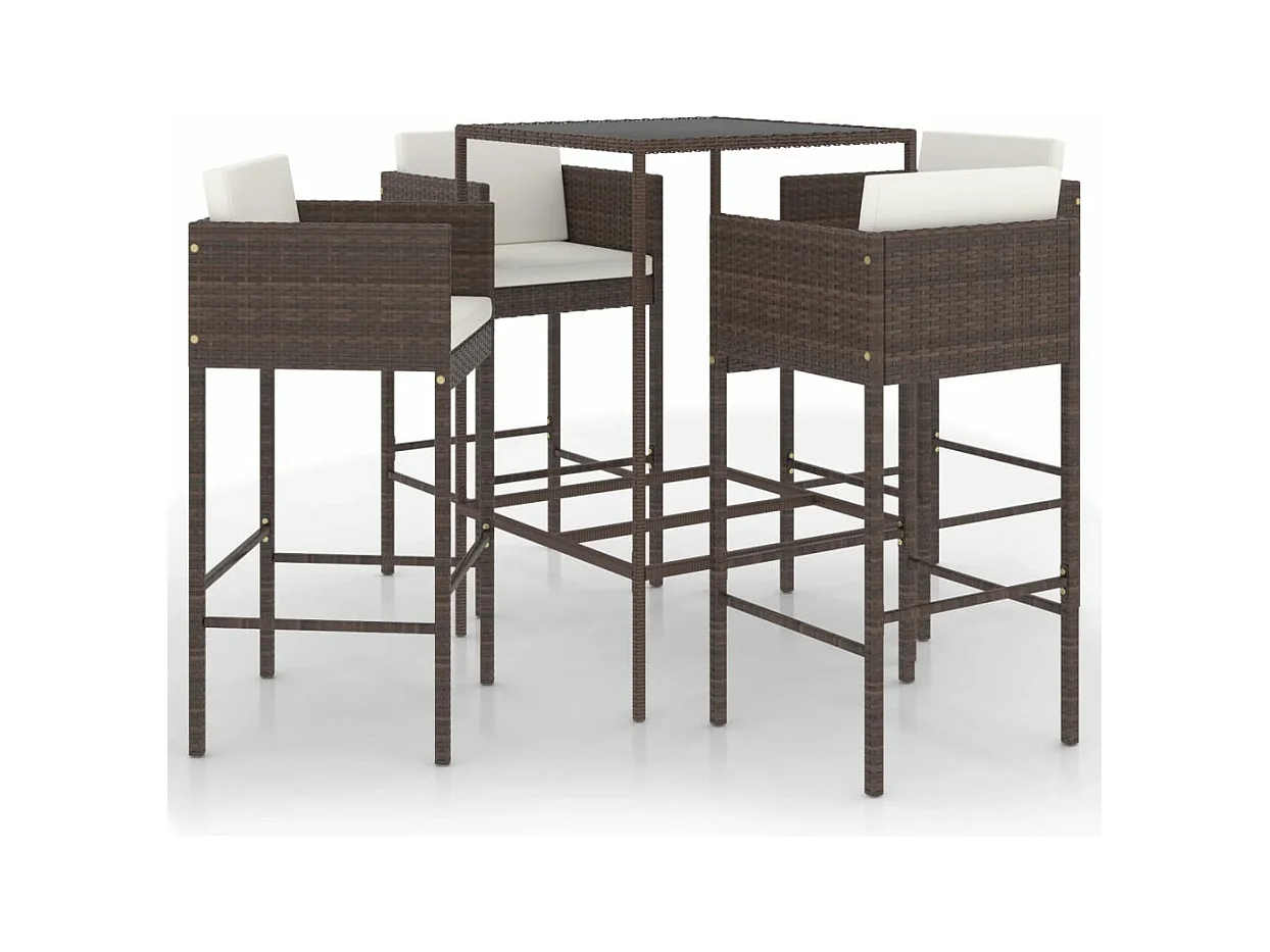 Ensemble bar de jardin 5 pcs et coussins Résine tressée Marron 4