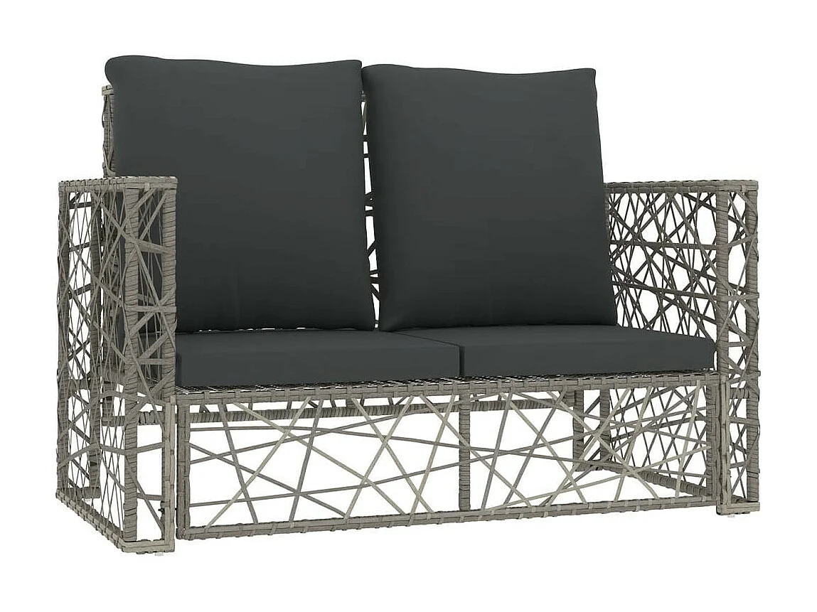 Salon de jardin 2 pcs avec coussins Résine tressée Gris 4