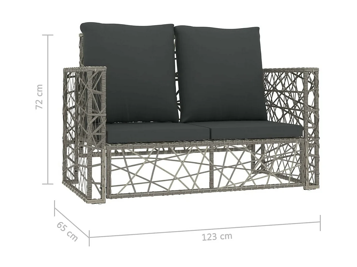 Salon de jardin 2 pcs avec coussins Résine tressée Gris 4