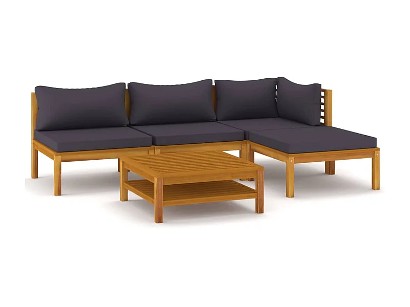 Salon de jardin 5 pcs avec coussin Bois d'acacia solide