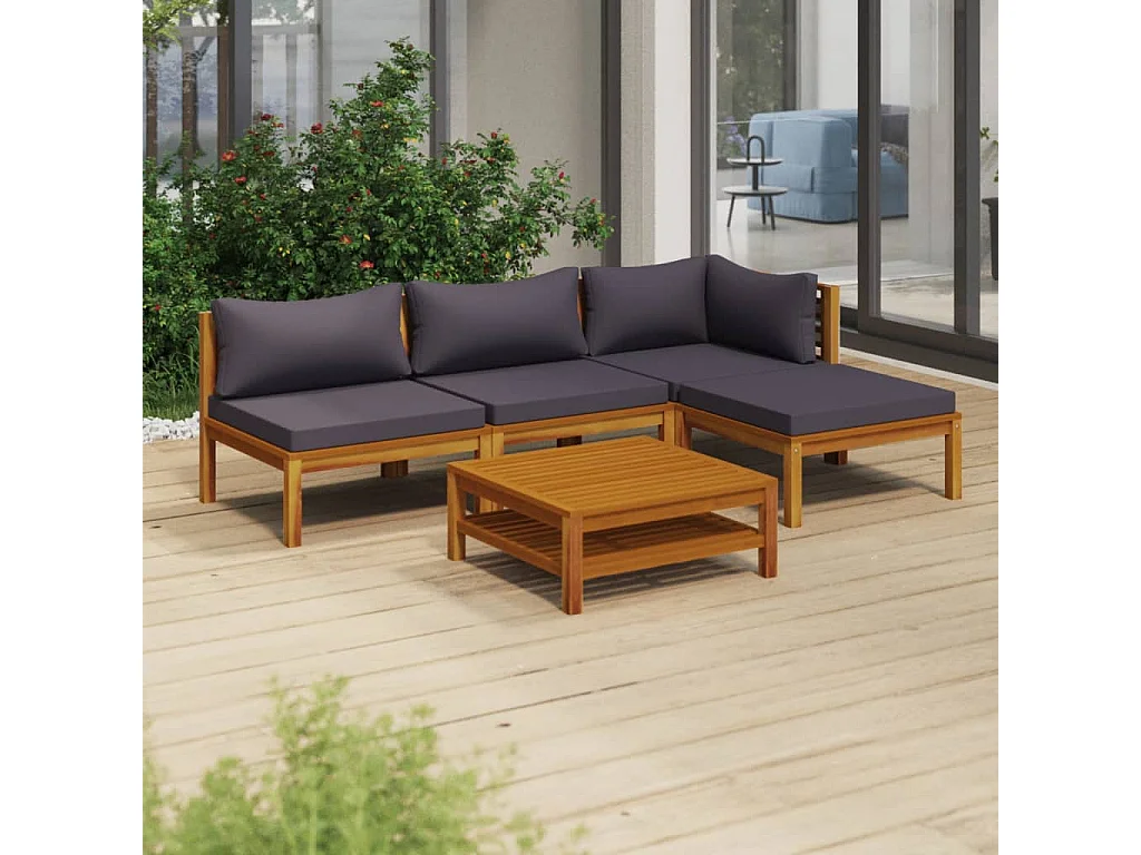 Salon de jardin 5 pcs avec coussin Bois d'acacia solide
