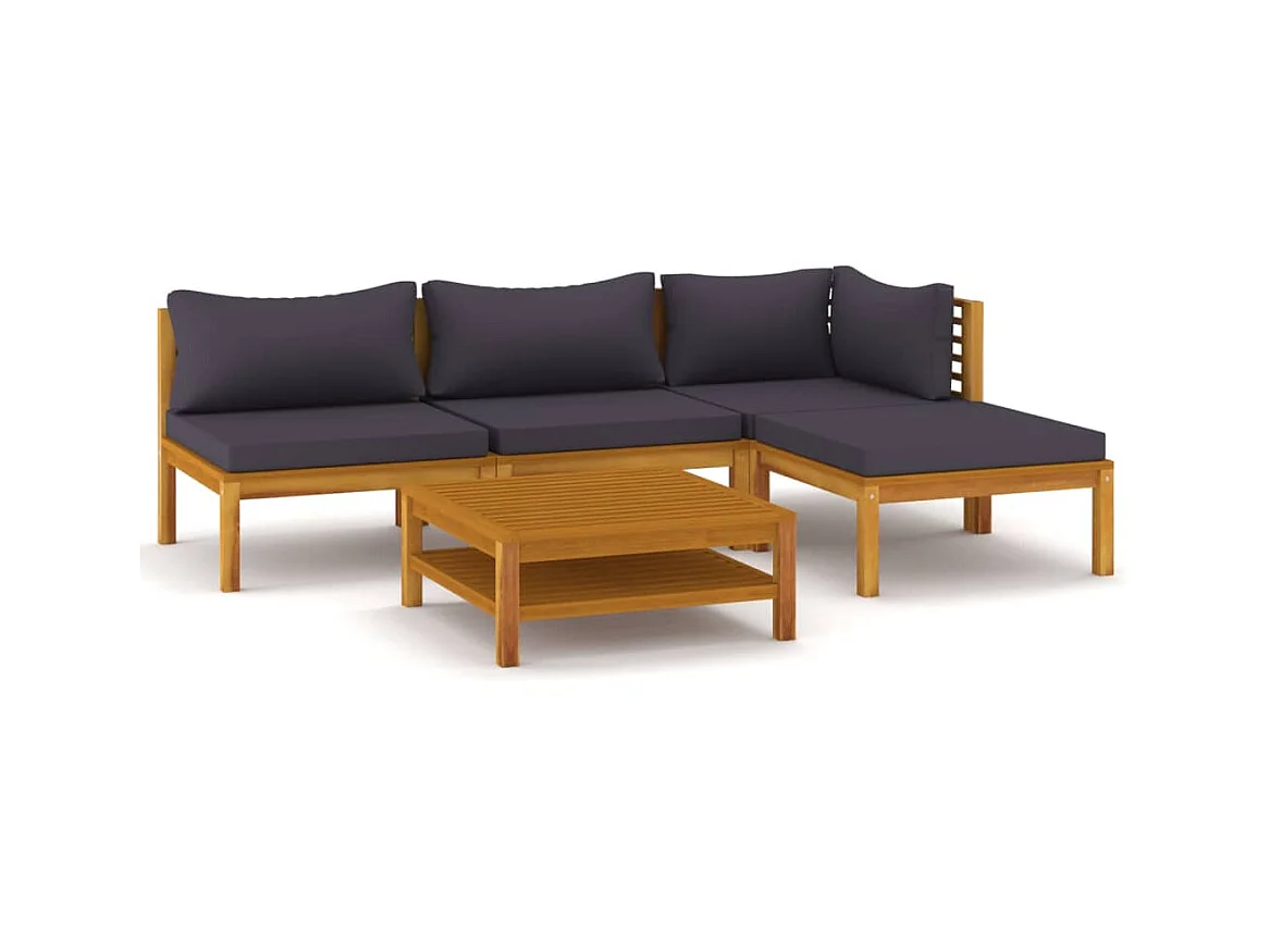 Salon de jardin 5 pcs avec coussin Bois d'acacia solide