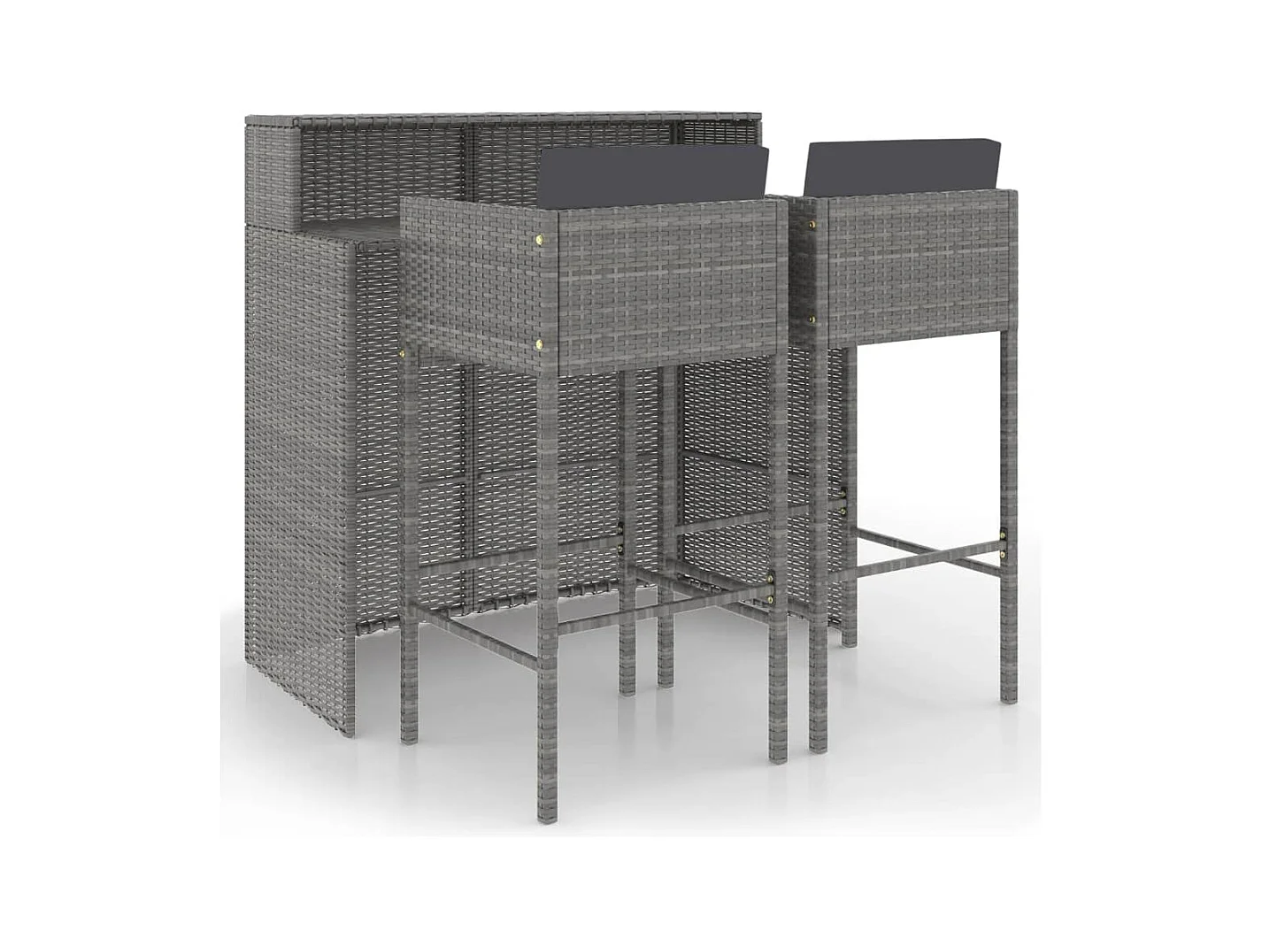 Ensemble de bar de jardin 3 pcs et coussins Résine tressée Gris 10