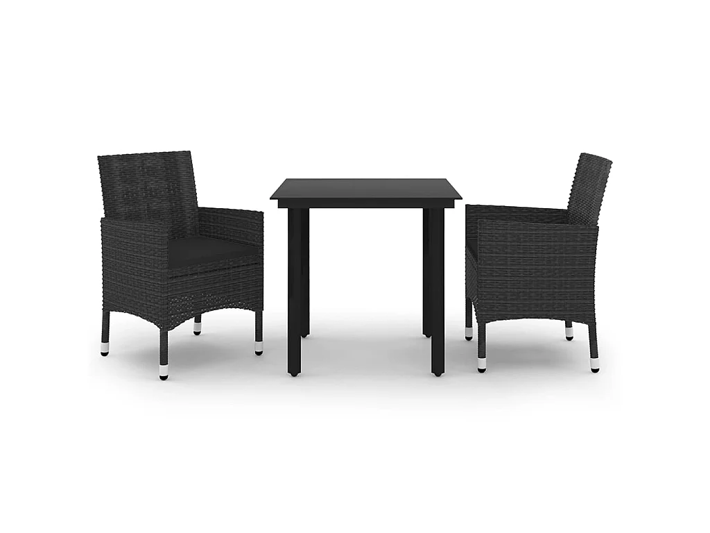 Mobilier à dîner de jardin coussins 3 pcs Résine tressée Verre 3