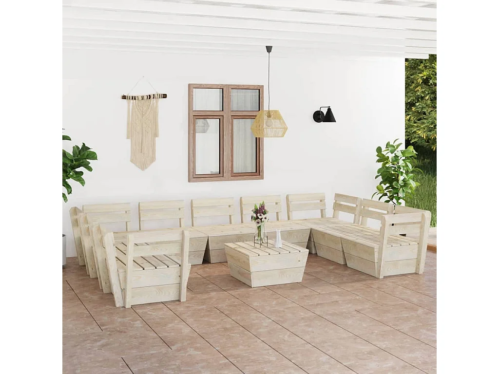 Salon de jardin palette 10 pcs Bois d'épicéa imprégné