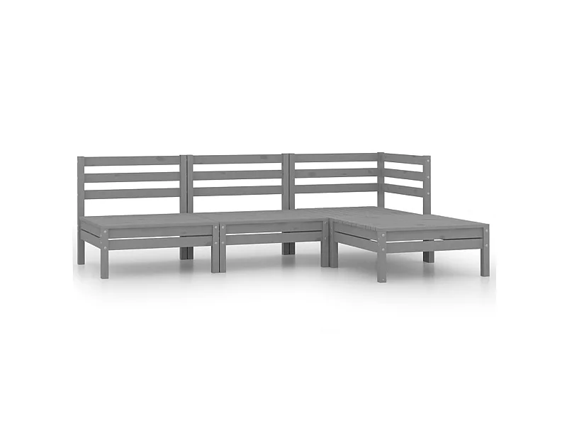 Salon de jardin 4 pcs Bois de pin massif Gris 4