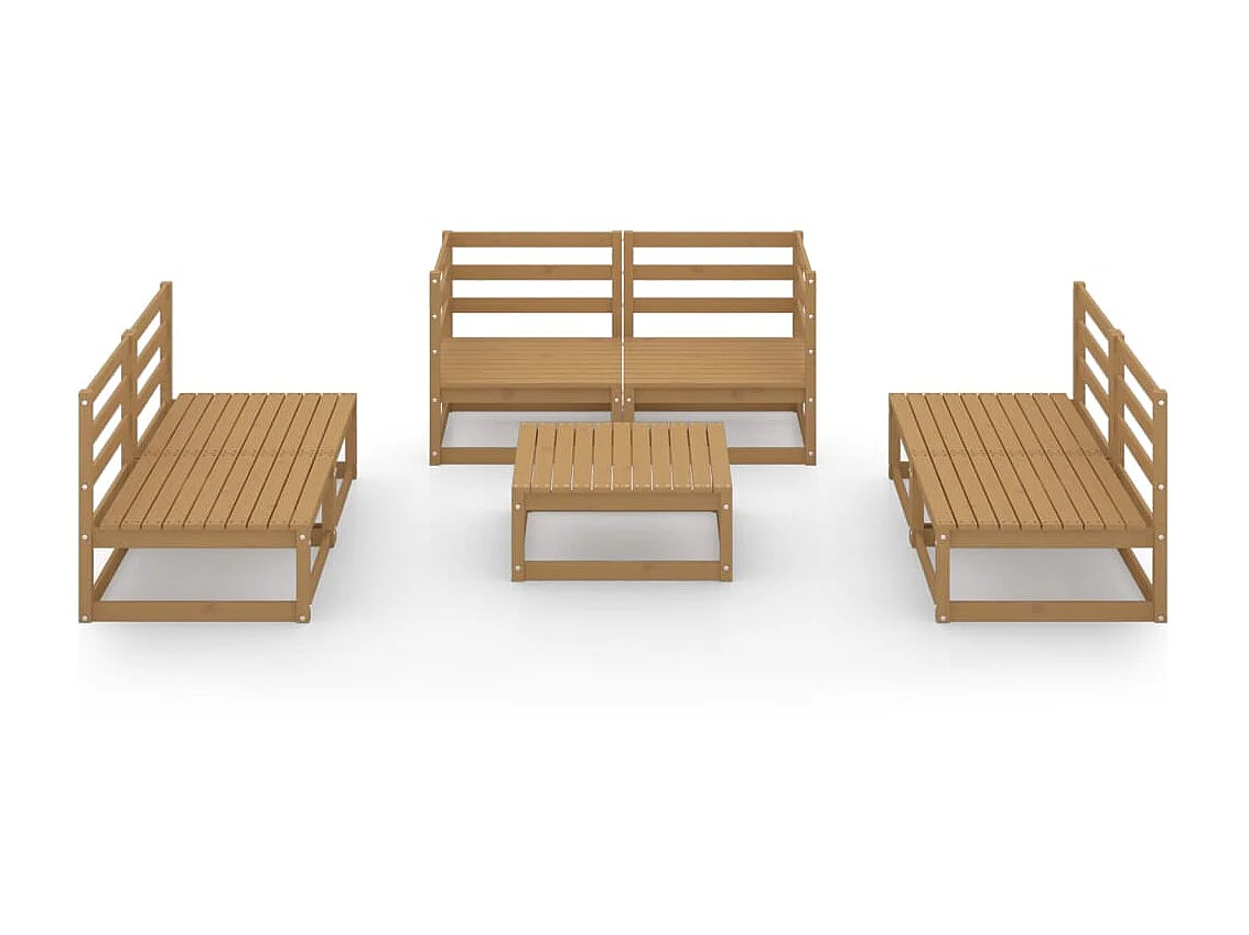 Salon de jardin 7 pcs Marron miel Bois de pin massif 8