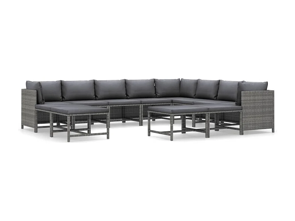 Salon de jardin 12 pcs avec coussins Résine tressée Gris
