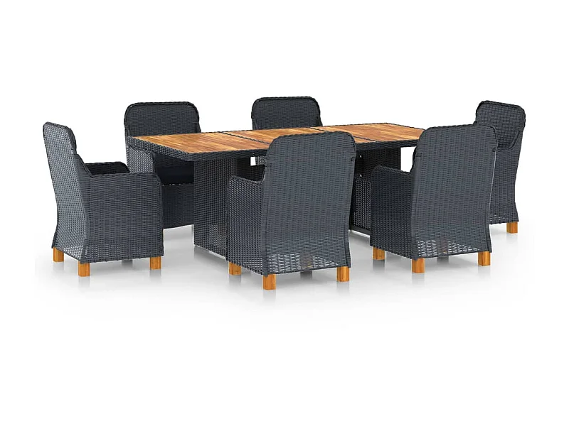 Mobilier à dîner 7 pcs avec coussins Résine tressée Gris foncé 6