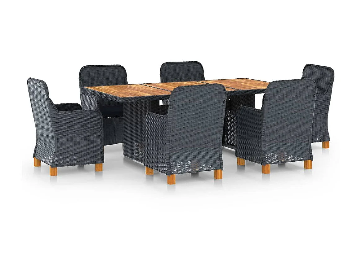 Mobilier à dîner 7 pcs avec coussins Résine tressée Gris foncé 6