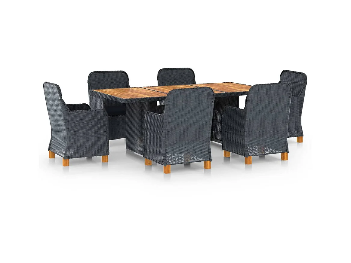 Mobilier à dîner 7 pcs avec coussins Résine tressée Gris foncé 6