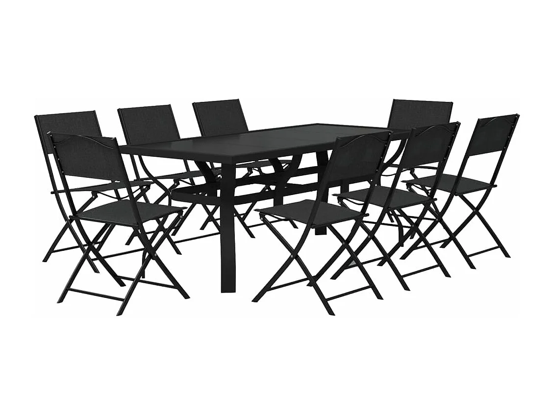 Ensemble de salle à manger de jardin 9 pcs Gris et noir