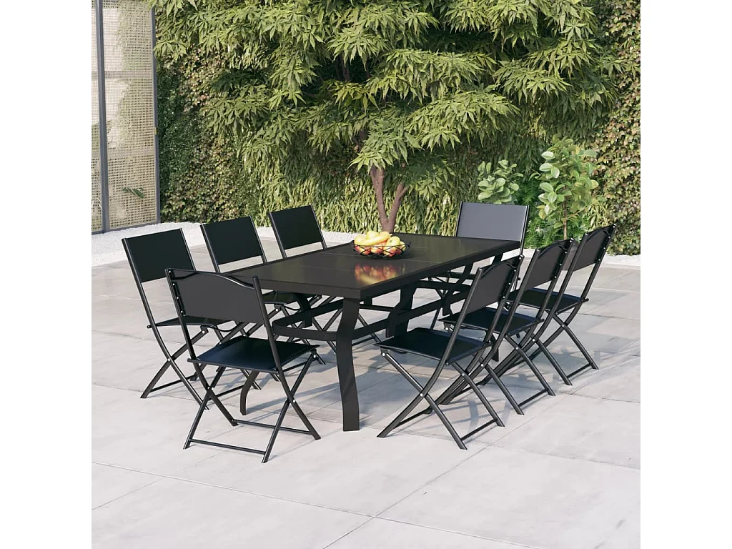 Ensemble de salle à manger de jardin 9 pcs Gris et noir