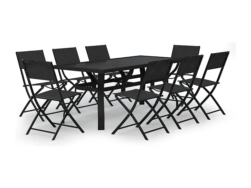 Ensemble de salle à manger de jardin 9 pcs Gris et noir