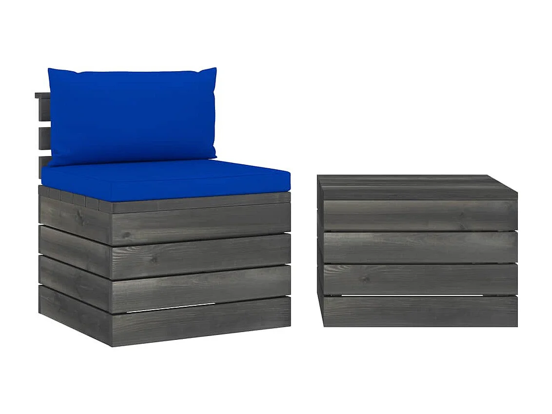 Salon palette de jardin 2 pcs avec coussins Bois de pin massif 4