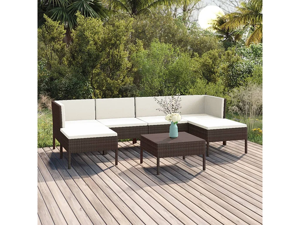 Salon de jardin 7 pcs avec coussins Résine tressée Marron 37