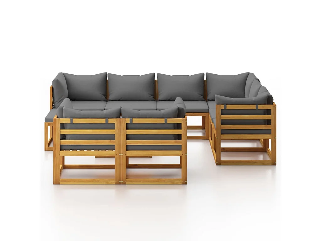 Salon de jardin 10 pcs avec coussin Bois d'acacia solide