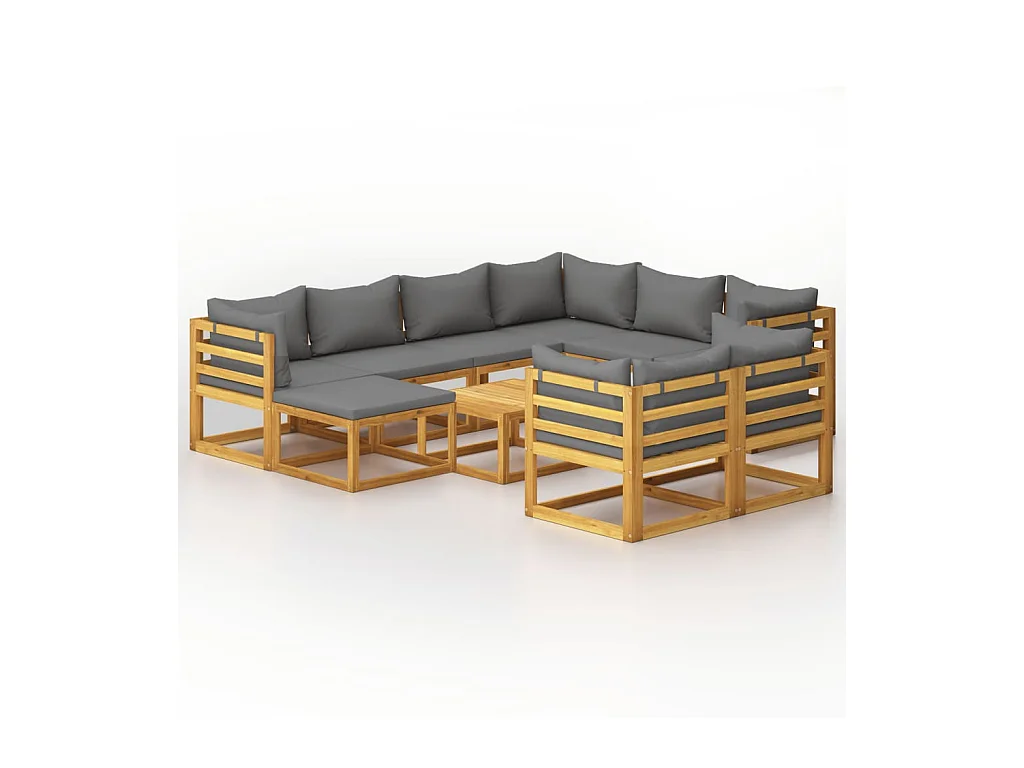 Salon de jardin 10 pcs avec coussin Bois d'acacia solide