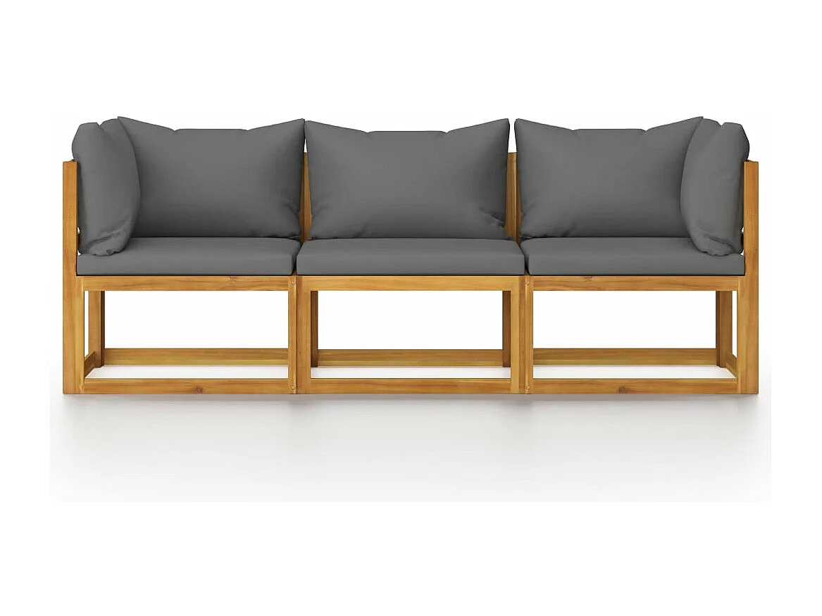 Canapé de jardin à 3 places avec coussin Bois d'acacia massif 2