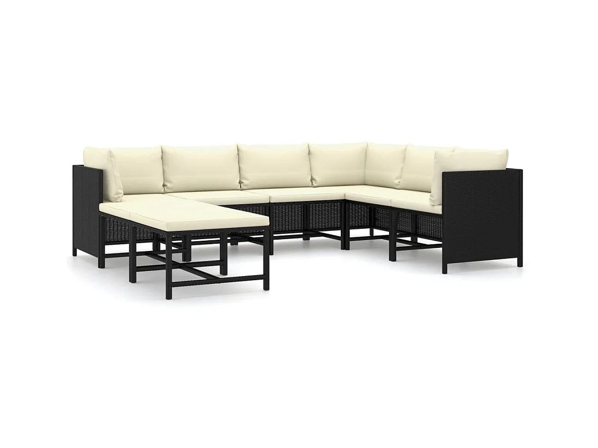 Salon de jardin 8 pcs avec coussins Résine tressée Noir 57