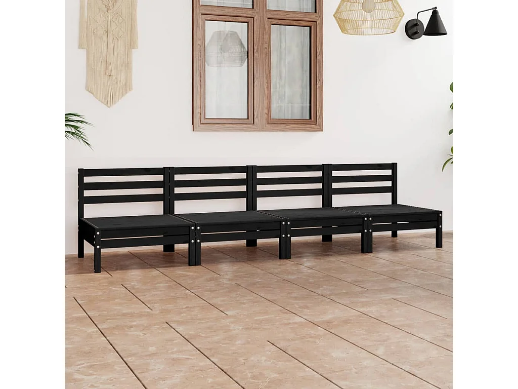 Salon de jardin 4 pcs Noir Bois de pin massif 9