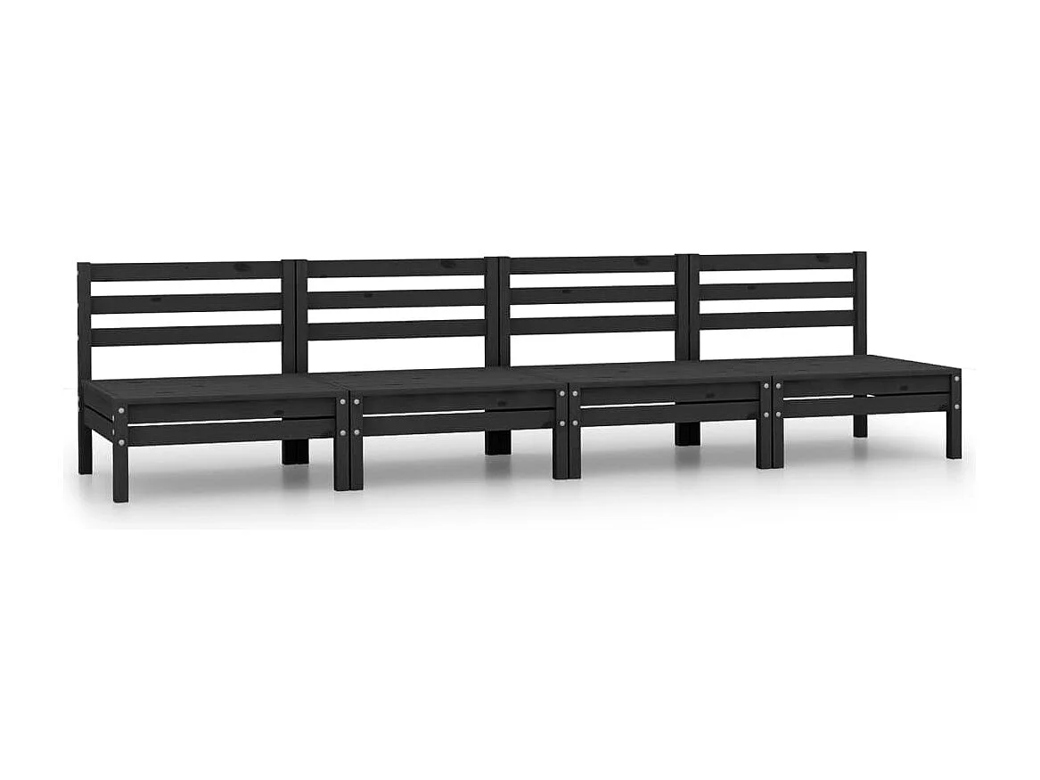 Salon de jardin 4 pcs Noir Bois de pin massif 9
