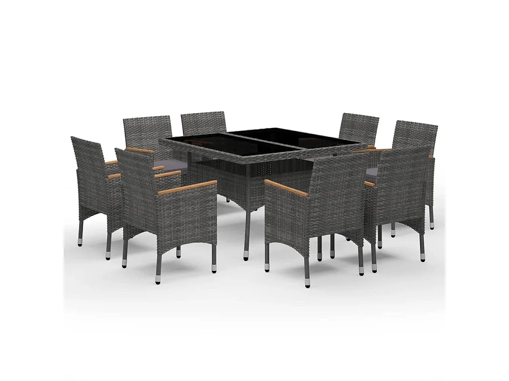 Ensemble à dîner de jardin 9 pcs Résine tressée et acacia Gris
