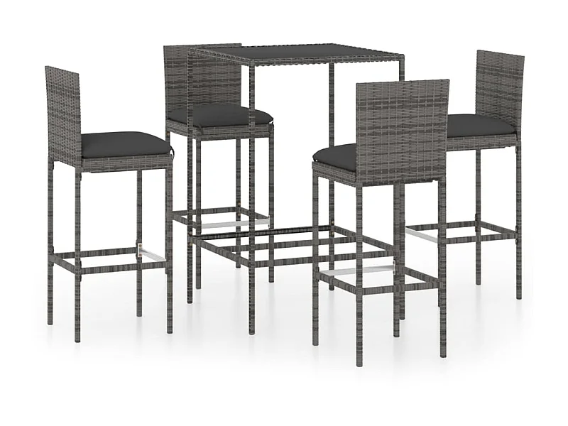 Ensemble de bar de jardin 5 pcs et coussins Résine tressée Gris 12