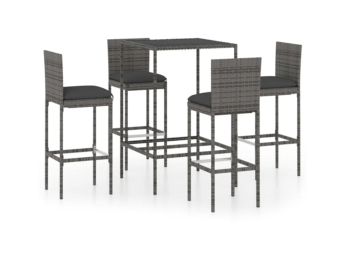 Ensemble de bar de jardin 5 pcs et coussins Résine tressée Gris 12