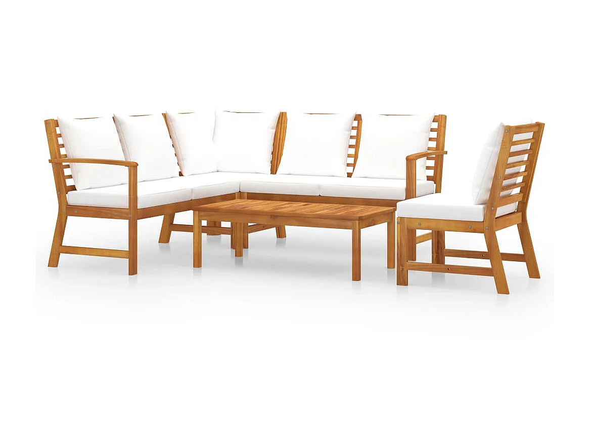 Salon de jardin 5 pcs avec coussin Crème Bois d'acacia solide 5