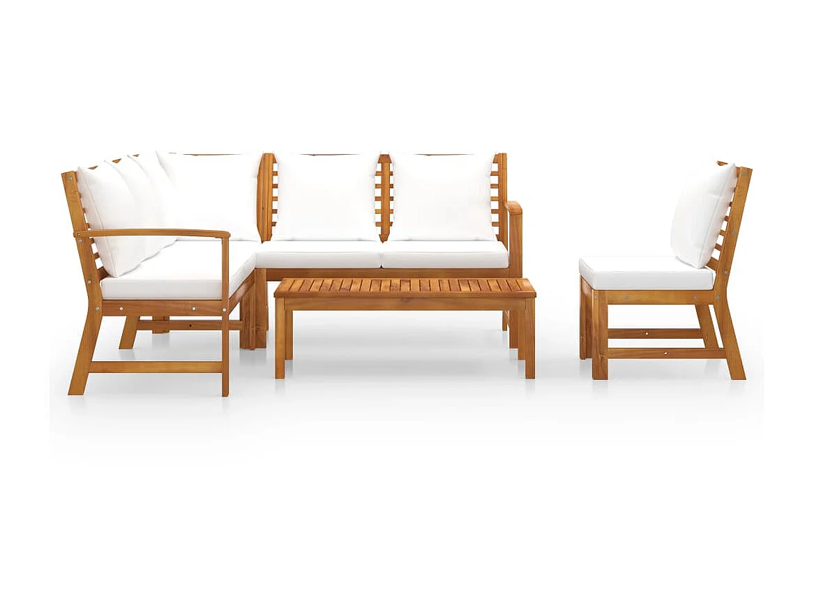 Salon de jardin 5 pcs avec coussin Crème Bois d'acacia solide 5