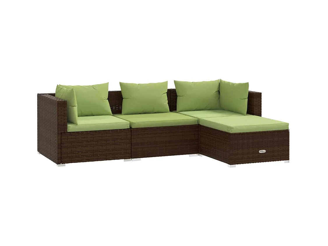 Salon de jardin 4 pcs avec coussins Résine tressée Marron