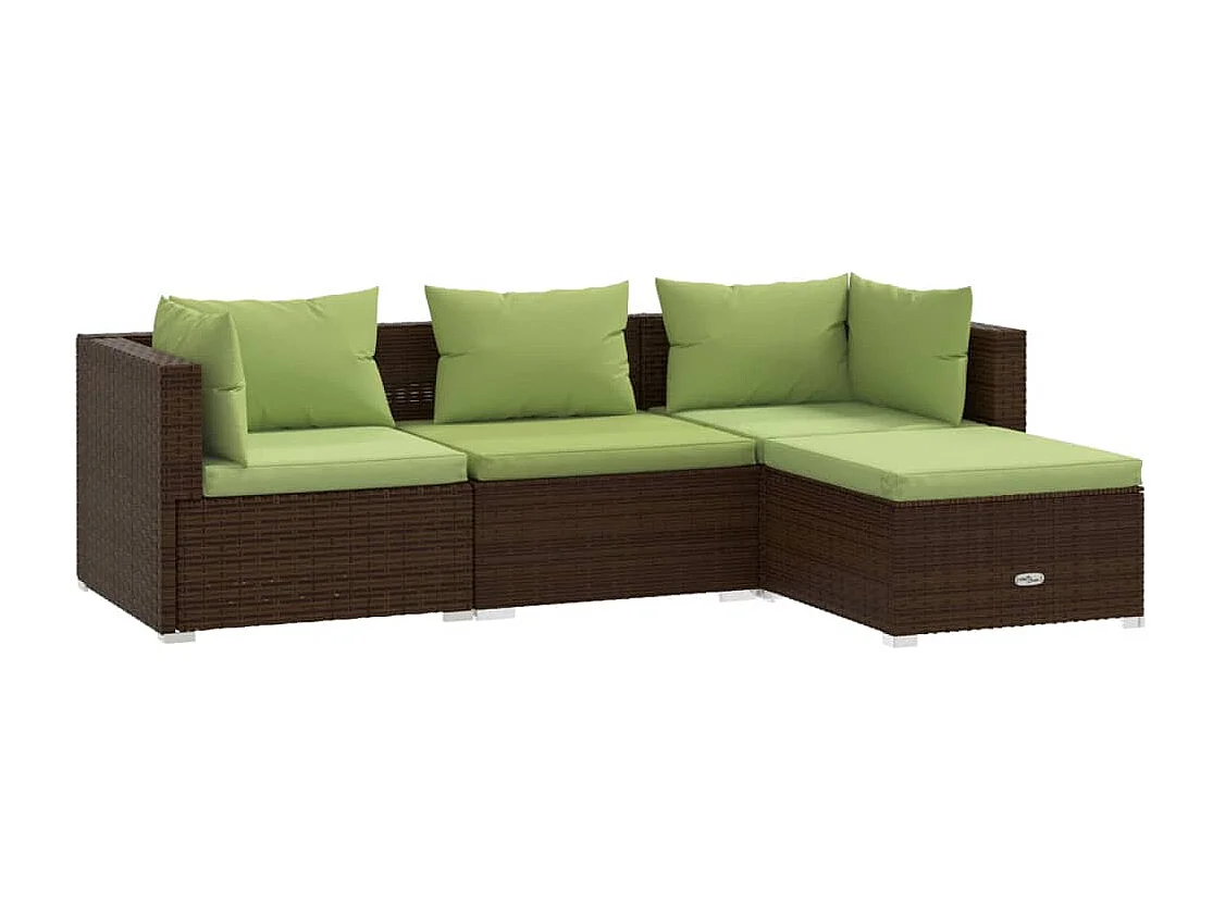 Salon de jardin 4 pcs avec coussins Résine tressée Marron