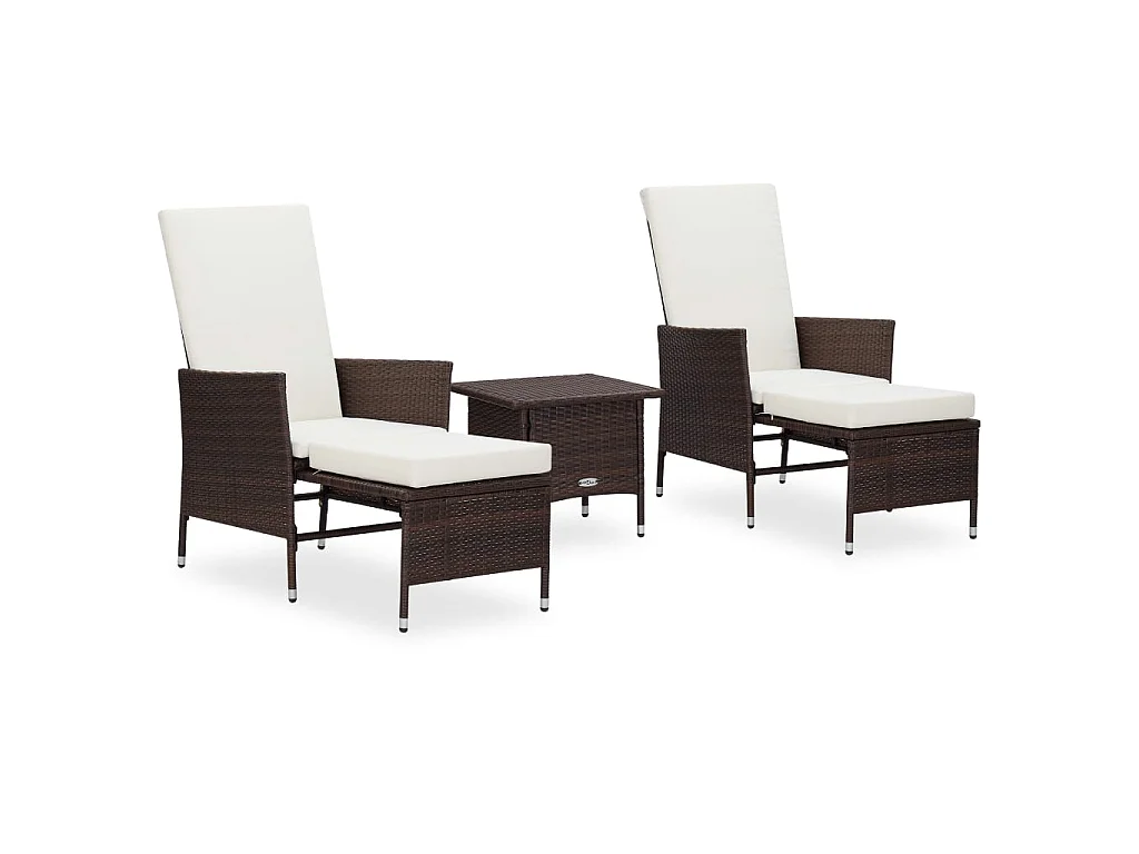 Salon de jardin 3 pcs avec coussins Résine tressée Marron 8