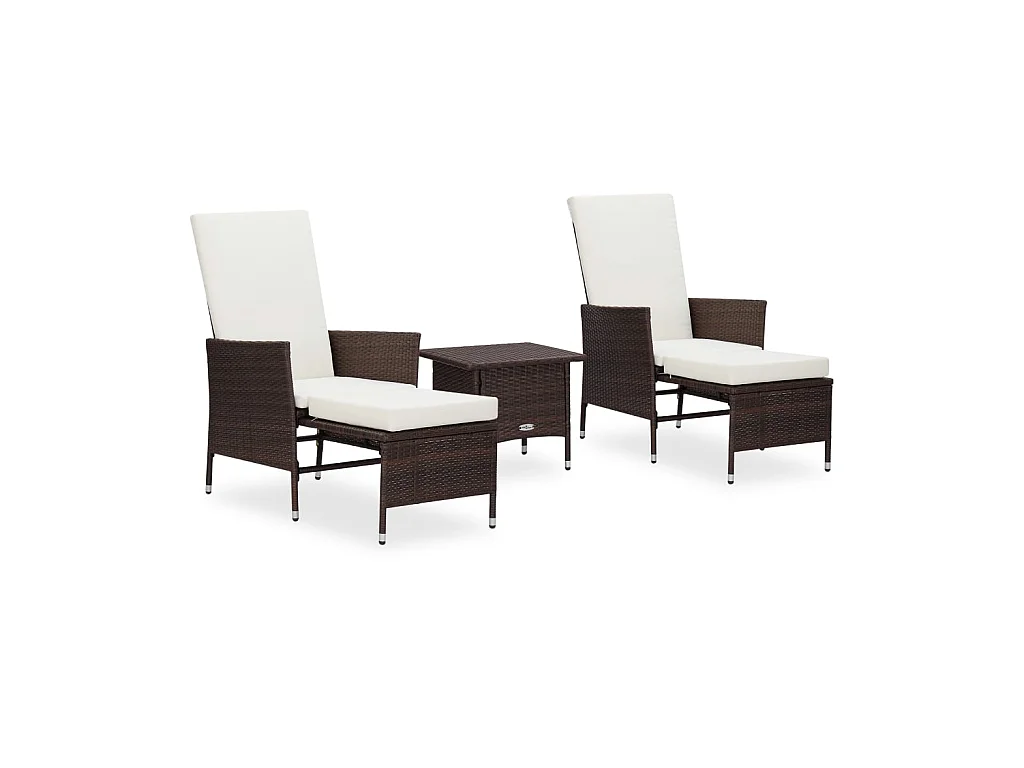 Salon de jardin 3 pcs avec coussins Résine tressée Marron 8