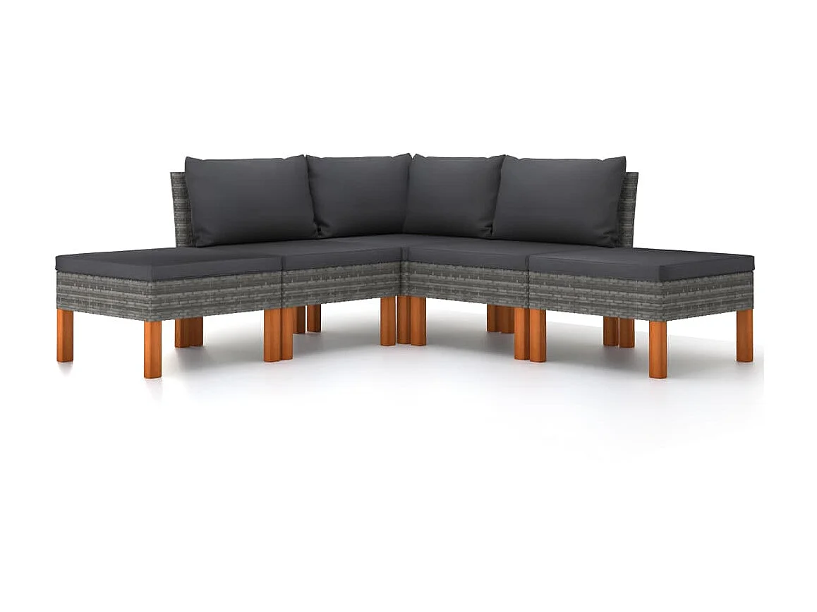 Salon de jardin 5 pcs avec coussins Résine tressée Gris 26