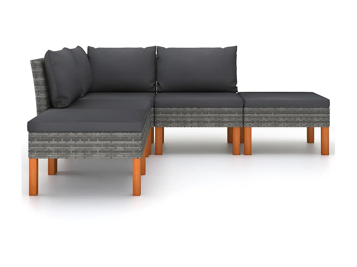 Salon de jardin 5 pcs avec coussins Résine tressée Gris 26