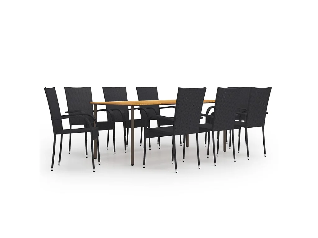 Ensemble de salle à manger de jardin 9 pcs Résine tressée Noir 4