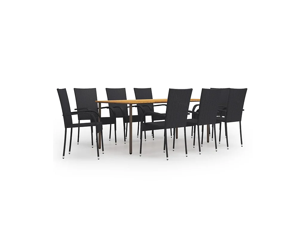 Ensemble de salle à manger de jardin 9 pcs Résine tressée Noir 4