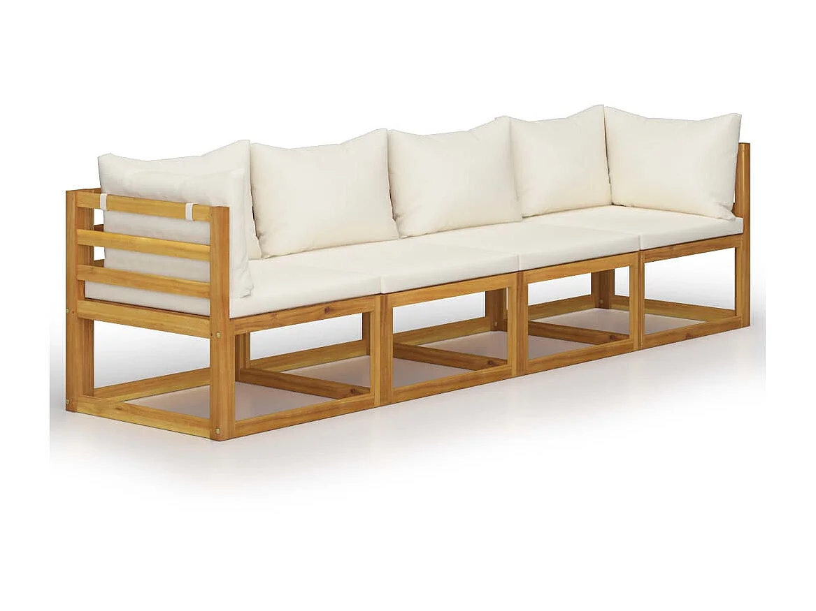 Canapé de jardin à 4 places avec coussin Crème Bois d'acacia