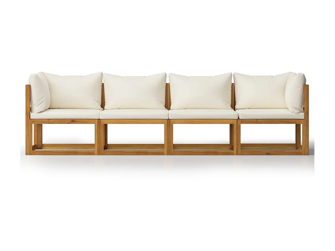 Canapé de jardin à 4 places avec coussin Crème Bois d'acacia