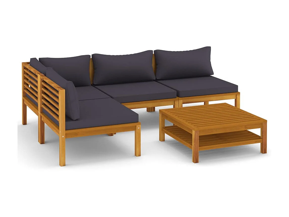 Salon de jardin 5 pcs avec coussin Bois d'acacia solide 14