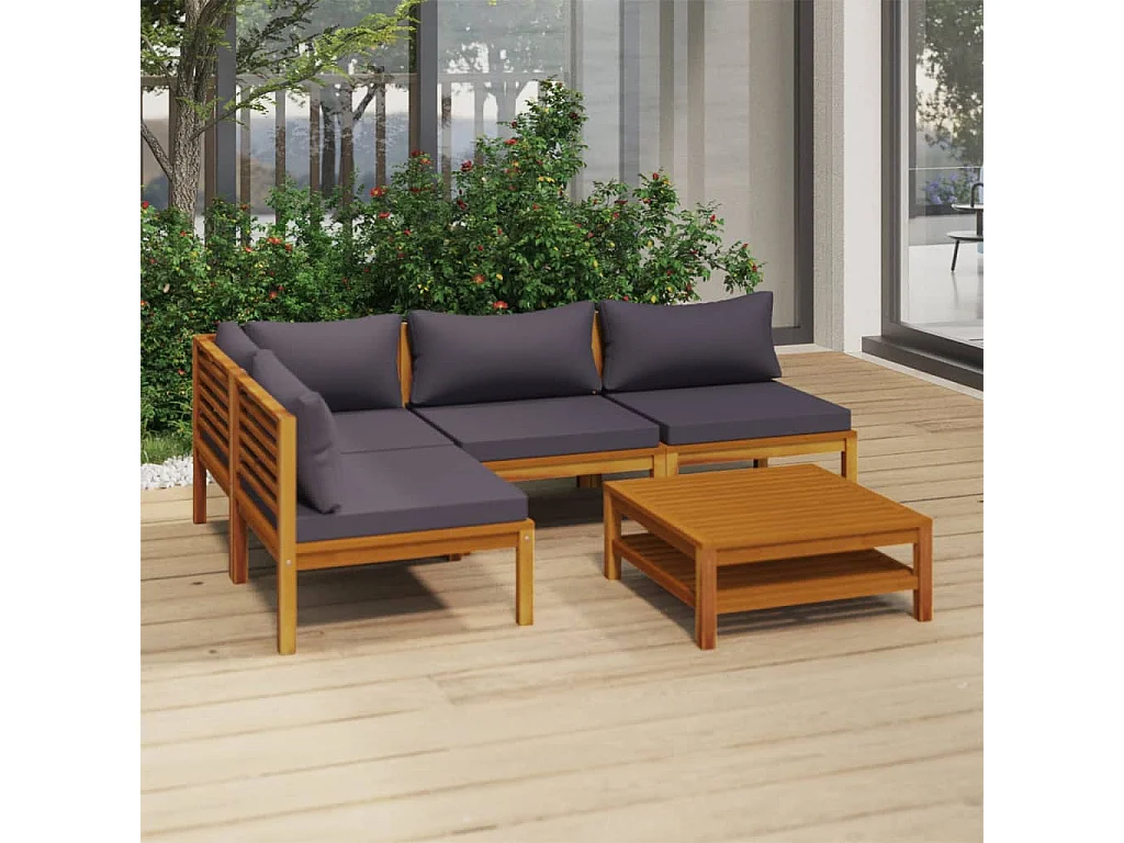Salon de jardin 5 pcs avec coussin Bois d'acacia solide 14